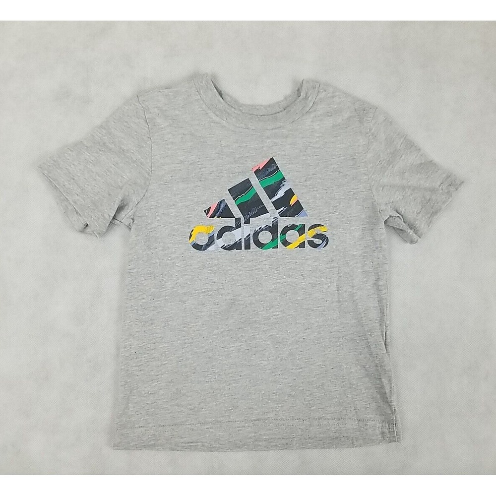 NWT Adidas Shirt Boys Size 4‎ X-Small Short Sleeve T-Shirt Graphic Tee Gray NEW